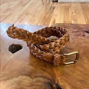 J. Crew Tan and Gold Leather Belt